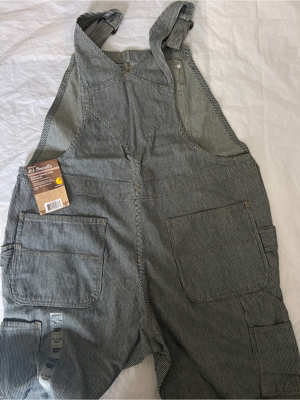 Carhartt Brewster Railroad Stripe Bib Overalls Double Knee Womens XL 16/18 NWT - Picture 2 of 3